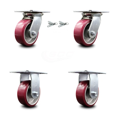 Service Caster 5 Inch Poly on Aluminum Caster Set with Ball Bearing 2 Swivel Lock and 2 Rigid SCC-35S520-PAB-BSL-2-R-2